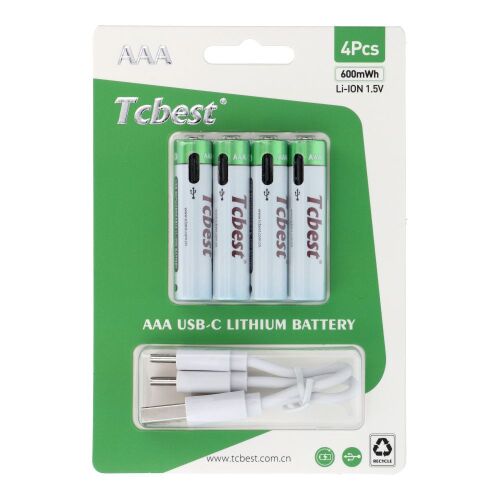 Baterie reîncărcabilă TCBEST R3 (AAA) 180 mAh cu priză tip C + USB A - 4 x cablu tip C 4 buc 135858322