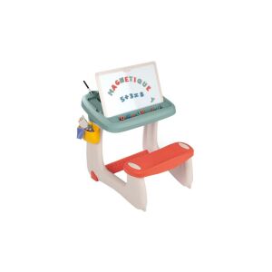 Smoby mágneses rajzpad székkel, 2 az 1-ben kétoldalas tábla, fehér tábla és krétatábla, mágneses betűkkel, számokkal, filctollal, krétával és törlőronggyal - Smoby