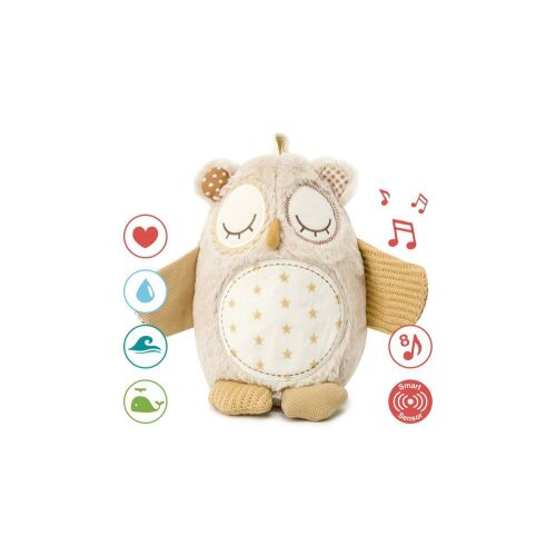 Cloud b Baba zenélő plüss Smart Sensor funkcióval - Bagoly, bézs színű bagoly fehér csillagokkal, fehér zajt és altatódalokat játszik