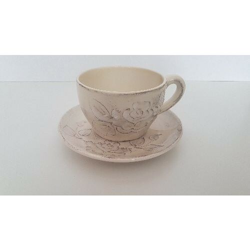 Domború mintás capuccinocsésze, virágos natúr, kerámia kézzel festett 129249798