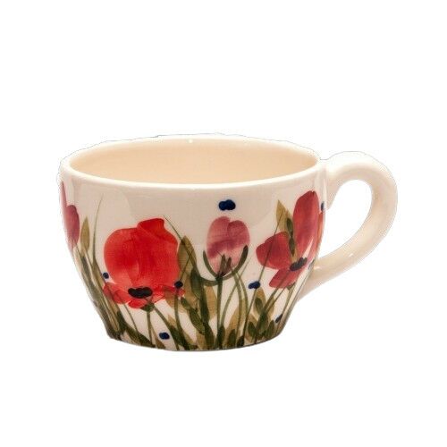 Tele virágos kávéscsésze, pipacs, kerámia, kézzel festett-1,5dl 129249825