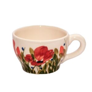 Tele virágos teáscsésze, pipacs, kerámia, kézzel festett-3dl