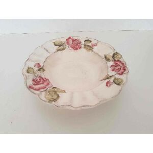 Domború mintás mélytányér,virágos bordó,kézzel festett