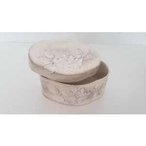 Domború mintás ováldoboz,virágos natúr,kerámia, kézzel festett