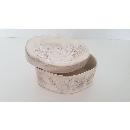 Domború mintás ováldoboz,virágos natúr,kerámia, kézzel festett 129249939