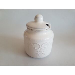 Romantikus csipkés méztartó csurgatóval nagy, natur, kerámia, kézzel festett 0,75l, dia11,5x15cm