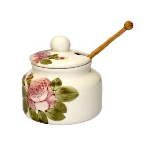 Romantikus rózsás méztartó kicsi, csurgatóval, kerámia, kézzel festett 5dl