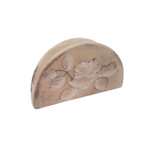 Domború mintás szalvétatartó, virágos natúr, kerámia, kézzel festett 16,5x4x9cm