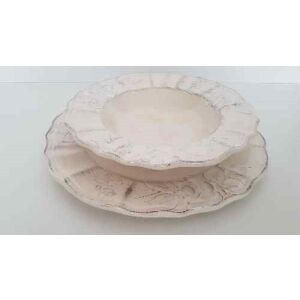 Domború mintás mélytányér,virágos natúr,kerámia, kézzel festett 129250030 - Vanilia Kerámia