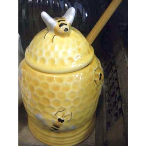Méhecskés méztartó mézcsurgatóval, kerámia, kézzel festett 2,5dl