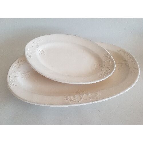 Romantikus csipkés ováltál nagy,43x27x4,5 cm,natur,kerámia,kézzel festett 129250038