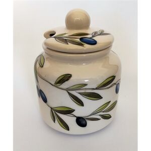 Violin olajbogyós méztartó, nagy, fa csurgatóval, kerámia, kézzel festett 0,75l