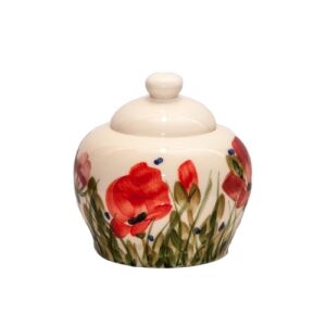 Tele virágos cukortartó, pipacs, kerámia, kézzel festett 3dl