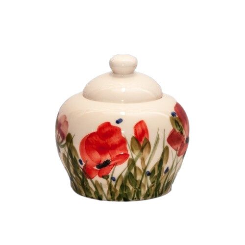 Tele virágos cukortartó, pipacs, kerámia, kézzel festett 3dl 129250042