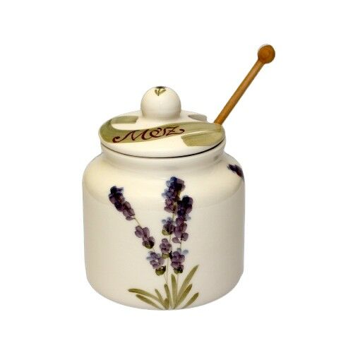 Violin levendulás méztartó nagy, csurgatóval, kerámia, kézzel festett 7,5dl