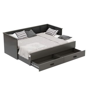 HELIOS szara rozkładana sofa z dwoma szufladami i tapicerowanymi panelami - Meble