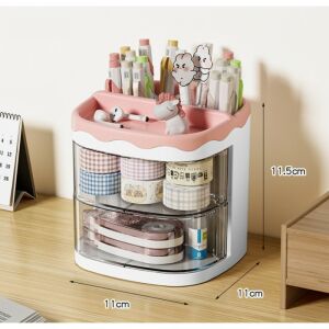 Kék műanyag kazettás polc 2 fiókkal és rekesszel, mérete 11x11x11,5 cm