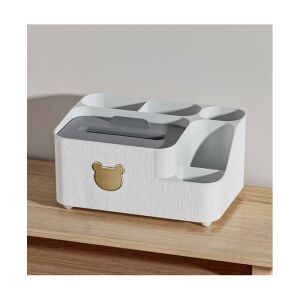 Kiegészítő rendszerező rekeszekkel és papírzsebkendővel, fehér, műanyag, 24x17x11,5 cm