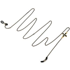 Szemüveglánc fekete virággyöngyökkel, fém anyagból