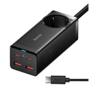 BASEUS hálózati elosztó AC+2 USB+2 Type-C aljzat 4000W, GaN3 + Type-C kábel, FEKETE 129256186 - Baseus