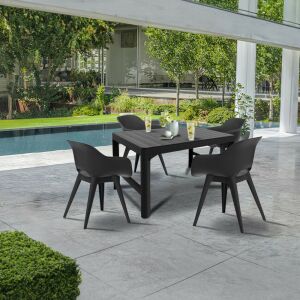 Dina 4+1 kerti bútor szett, fekete, 4 szék és egy asztal, kültéri étkező - Kerti garnitúra