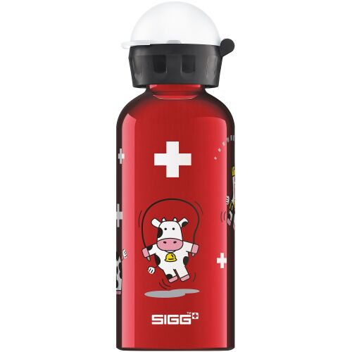 SIGG Funny Cows 0.4l alumínium kulacs, piros színben, svájci kereszttel és tehén mintával