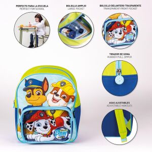 Paw Patrol óvodai hátizsák átlátszó első zsebbel, Chase, Marshall és Rubble szereplőkkel - Cerdá
