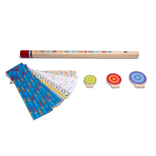 Blow Darts játék készlet, BS Toys, tartalmazza a fa fúvócsövet, célokat és papír nyilakat - Szabadtéri ügyességi játék