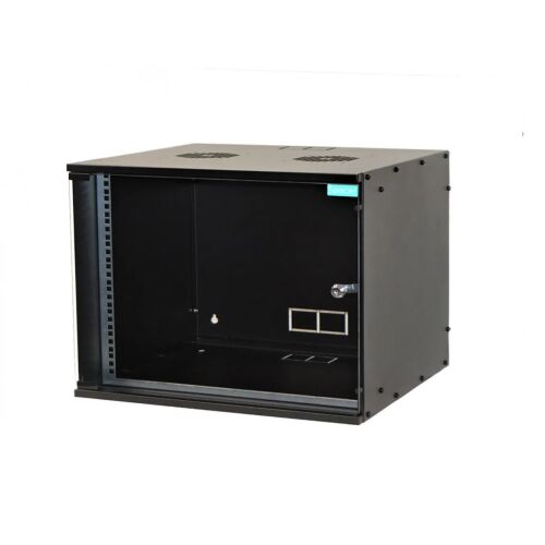 19 hüvelykes 4U-s fali szerver szekrény edzett üvegajtóval, 515 x 450 mm, 1,5 mm acél, max terhelés 100 kg