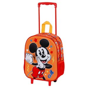 Plecak na kółkach Mickey Mouse Whisper 3D, czerwony i pomarańczowy, widok z przodu z wzorem Mickey Mouse - Plecak, torba Ovis