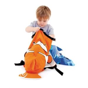 Trunki PaddlePak Clownfisch-Rucksack, vízálló hátizsák gyerekeknek, narancssárga és fehér bohóchal mintával, tekerhető záródással - Trunki