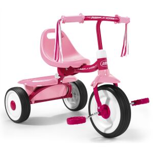 Tricicletă Radio Flyer Fold 2 Go pentru bebeluși, roz cu roți albe - Triciclete