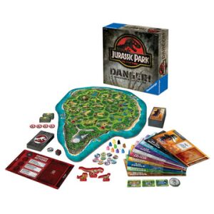 Jurassic Park Danger társasjáték, tartalmaz egy játéktáblát, kártyákat, dinoszaurusz figurákat és karakterfigurákat - Ravensburger