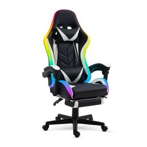 Gamer szék RGB LED - Ergonomikus - Fekete/Fehér