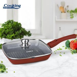 Heinner Cooking by Heinner piros grill serpenyő üveg fedővel, 28 cm - Heinner