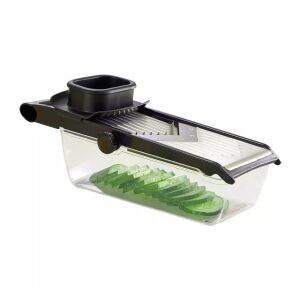 Kinghoff KH1657 Mandolinen-Slicer mit Gurkenscheiben im Behälter - Kinghoff Manuelle Schneidegeräte