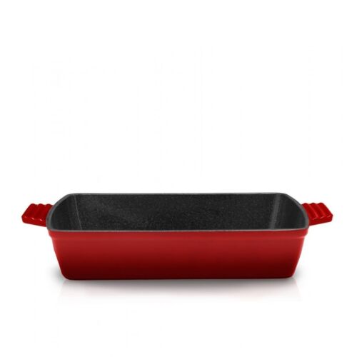Zománcozott öntöttvas tálca, 33x23x7 cm, piros vonal, főzés: Heinner HR-KN-TV33