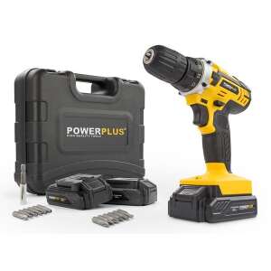 Powerplus yellow cordless drill/driver 20v in case with 3 batteries powx00501