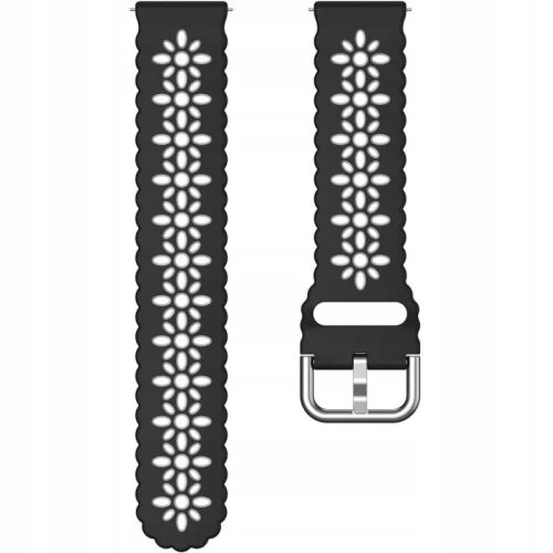 Fekete szilikon óraszíj virágmintás kivágásokkal, 20mm