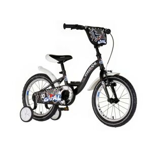 Visitor Goal 16 focis fekete gyerek kerékpár, fekete-fehér gyerek kerékpár járókerekekkel, foci mintával - Visitor