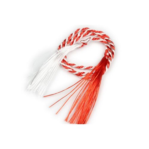 Piros és fehér martisor fonal rojtokkal, 1 méter hosszú - Kötöző zsinór