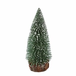 Brad artificial de craciun, ornament pentru masa, pe suport lemn, 10 cm inaltime, Verde inzapezit 129340767