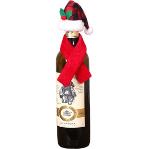 Set 2 accesorii decorative pentru sticlele de vin, tematica Craciun, material textil/poliester, multicolor 129353050