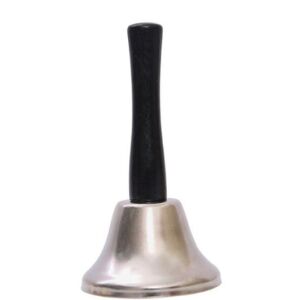 Clopotel de Craciun Metalic, Flippy, Maner din Lemn, Circumferinta 6.5 cm, Lungime 12 cm, Argintiu 129359982