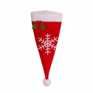 Husa decorativa festiva pentru 3 tacamuri Flippy, model caciulita cu fulg, material textil si poliester, 18 x 7 cm, rosu 129360282