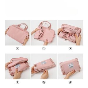 Koláž ukazujúca, ako zložiť a rozložiť ružovú cestovná tašku Flippy s viacerými vreckami - Kufre&tašky