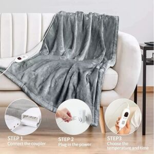 Elektryczny koc grzewczy Flippy, 180x130 cm, 6 poziomów grzania, flanela, szary, elektrische Heizdecke, warme Decke, Couchdecke, Bettdecke, graue Decke, Flanelldecke - Wärmeunterbett