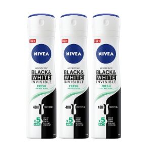 Nivea Black & White Invisible Fresh Antyperspirant Dezodorant 3-pak, 48-godzinna ochrona - Uroda i zdrowie