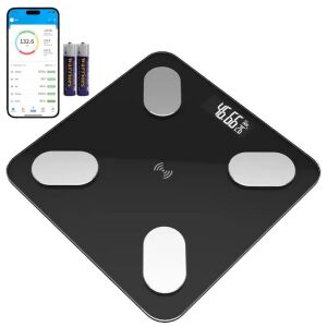 Intelligens elektronikus mérleg NEXTLY alkalmazással, intelligens, testmérleg, megvilágított digitális kijelző, KG/LB/akkumulátor/hőmérséklet kijelző, 17 testmérés, bluetooth kapcsolat, vékony kialakítás, maximális súly 180kg,...