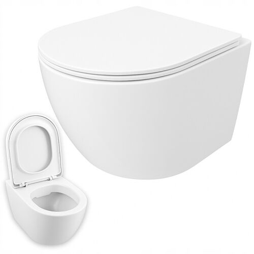 Perem nélküli fali WC, csendes záródású ülőkével, modern fürdőszobai berendezés